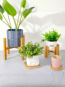 Tabletop Nordic Wooden X-Cross Plant Stand 1pc - Sturdy For S/M/L/XL Pots - Yellow - View 5