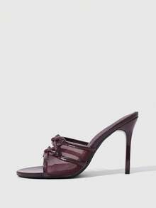 CUCCOO SZL Mesh Double Bow Slim Heel Sandals, Commuter Workplace Model - Burgundy - View 8