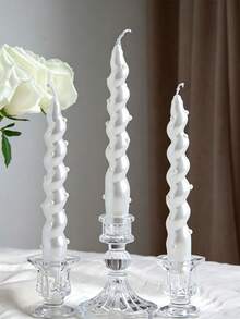 Cirelle Pearl Embellished Taper Candles Set Of 2, French Vintage Pearlized Pole Candles (Twisted Spiral & Smooth Straight), Aesthetic Pearl Dinner Candle Set For Wedding Table & Home Decor - multicolor - View 14
