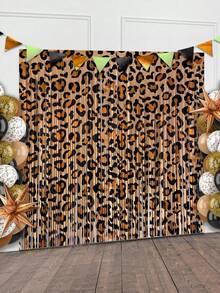 2PCS/Set Cheetah Print Foil Fringe Curtains Birthday Decorations, 3.28 X 6.56 Ft Leopard Print Fringe Backdrop Cheetah Photo Booth Props Animal Birthday Party Decorations Favor Supplies - Leopard Print - View 6
