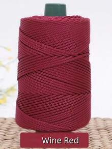 Polyester Macrame Cord 3mm ,Colorful Polyester Yarn,Polypropylene Silk Rope For Knitting & Crochet Braided Macrame Cord For Hats Shoes Bags Plant Hangers Rug DIY Crafts - burgundy - View 1