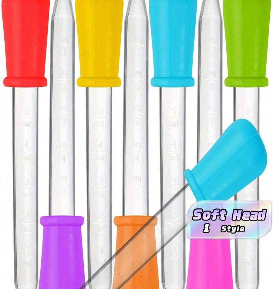 6-Pack Liquid Dropper, Made Of Silicone And Plastic Materials, With A Spherical Suction Head For Easy Transfer Of Liquids, Essential For Returning To School - 6pcs Random Colors - View 1