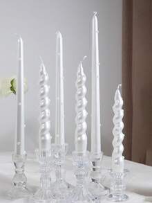 Cirelle Pearl Embellished Taper Candles Set Of 2, French Vintage Pearlized Pole Candles (Twisted Spiral & Smooth Straight), Aesthetic Pearl Dinner Candle Set For Wedding Table & Home Decor - multicolor - View 12