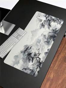 1pc Large Art Mousepad White Black Desk Protector Mat Extended Non Slip Rubber Edge Computer Pad For Office Home Keyboard Mouse Smooth Surface Durable Wear Resistant Easy Clean Portable Practical Gift For Gamers Teens Adults Holiday - View 3