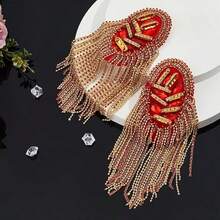 Rhinestone Shoulder Tassel Shoulder Red And Golden Link Chain Epaulet Retro Shoulder Badge Punk Epaulette Shoulder Brooch Pin For Men And Women Cloth Uniform Accessories - multicolor - View 5