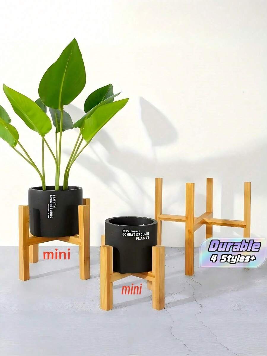 Tabletop Nordic Wooden X-Cross Plant Stand 1pc - Sturdy For S/M/L/XL Pots - Yellow - View 1