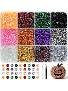 1 Box Seri Halloween Campuran Rhinestone Flatback untuk Dekorasi Casing Ponsel DIY, Perlengkapan Kerajinan Permata Kaca Mengkilap Warna-warni untuk Proyek Tema Halloween, Bling Ponsel, Seni Kuku, dan Scrapbooking - Skema warna Halloween - View 2