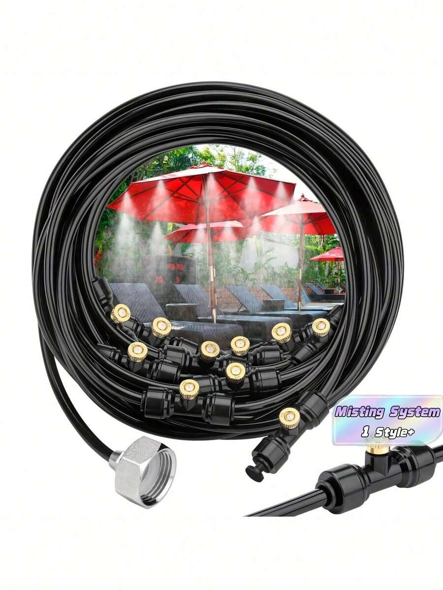 1Set 20M 65.6ft Misting System Brass Nozzles 3 4 Inch Adapter Outdoor Cooling Mist Line For Patio Garden Greenhouse Deck Umbrella Trampoline Water Park