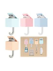 4Pcs Cute Cat Wall Hooks Set, Creative Adhesive Pet Shaped Coat Hooks For Hanging Keys Scarves Hats Towels Bags, No-Drill Strong Multi-Use Organizer For Kitchen Bathroom Closet Office, Fun Cat Mouse Design, Space-Saving Home Decor, - Multicolor - View 8