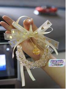 Elegant Crystal Car Hanging Ornament, Heart‑Pattern Bow Ribbon Pearl Decor, Hollow Locket Pendant For Scented Plaster, Rearview Mirror Hanging Accessory, Auto Interior Fragrance Decoration, Perfect Festival & Birthday Gift For Car Owners - multicolor - View 2