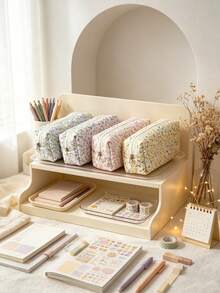 1pc Floral Pencil Case, Large Capacity Soft Pencil Pouch, Suitable For Students And Women, Multi-Functional Pen Storage Bag, Essential For School And Travel, Desktop Stationery Organizer, Classroom Bedroom Office Accessory - Multicolor - View 4