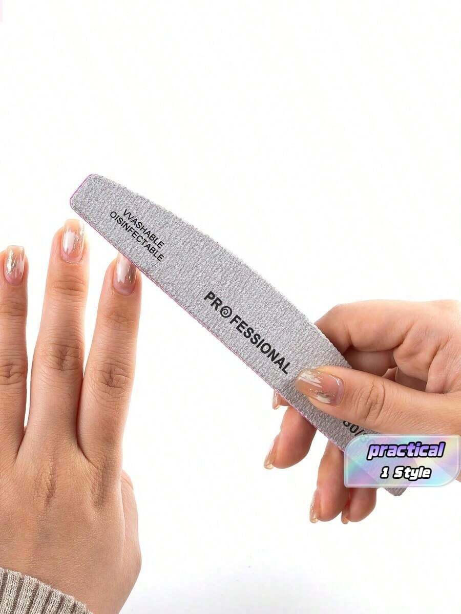 25pcs Crescent-Shaped Professional Nail Files, With 80/80 Grit, 100/180 Grit Nail File Strips - Grey - View 1