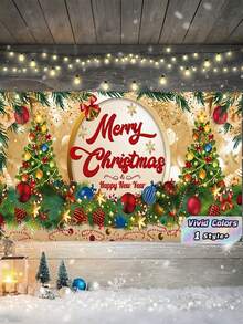 1pc 70.87x43.31 InchChristmas Hanging Banner Backdrop For Party, Holiday Outdoor Scene Decor Garland - Christmas tree - View 1