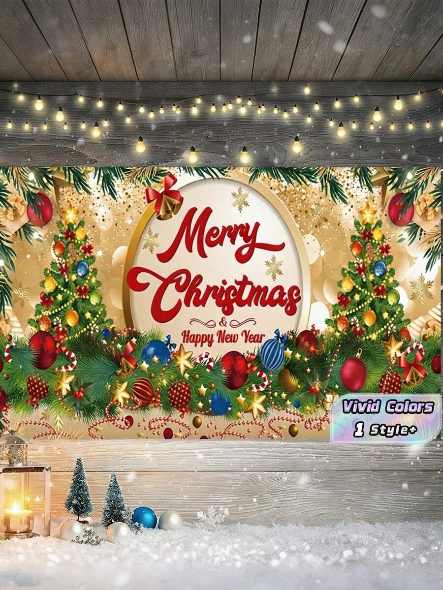 1pc 70.87x43.31 InchChristmas Hanging Banner Backdrop For Party, Holiday Outdoor Scene Decor Garland - Christmas tree - View 1