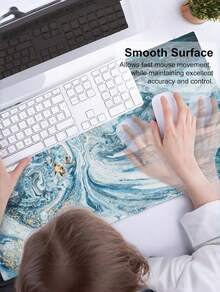 Blue Marble PU Leather Large Mouse Pad 31.5x15.7 Inch, Extended Desk Mat With Non-Slip Base, Waterproof Easy-Clean Smooth Surface, Office Home Workstation Decor, Keyboard Computer Protector, Desk Organization Accessory, Great Gift For Professionals - A - View 3