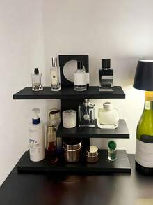 1pc Retro Wooden Perfume Rack, Vintage Solid Wood Multi-Layer Cosmetic Display Shelf - Black - View 2
