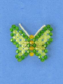 Popjeli 1pc Women's Y2K Dopamine Butterfly Hair Clip, Green & Yellow Beaded Butterfly Spring Clip, Handmade Crystal Bead Hair Accessory, Suitable For Daily Wear And Parties - Multicolor - View 2
