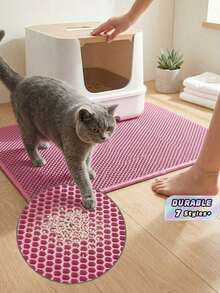 1件裝 EVA 雙層一體式單開口可水洗貓砂接盤墊，室內貓寵物用品 - 粉色 - 查看 2