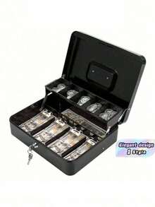 Large‑Capacity Secure Cash Box With Spring‑Clip Security Lock, Heavy‑Duty Metal Structure, Non‑Removable Coin Tray & Cash Organizer - Multicolor - View 1
