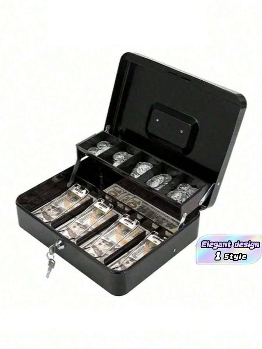 Large‑Capacity Secure Cash Box With Spring‑Clip Security Lock, Heavy‑Duty Metal Structure, Non‑Removable Coin Tray & Cash Organizer - Multicolor - View 1