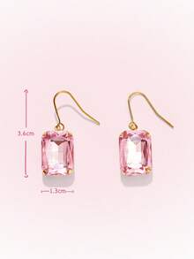 Popjeli 18k Gold-Plated Exaggerated Diamond-Set Square Pink Light Luxury High-End Earrings - Pink - View 8