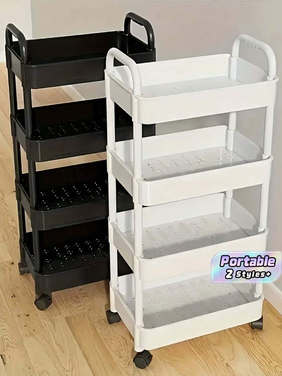 4-Tier Rolling Storage Cart - Compact Design Saves Space, Sturdy Plastic Construction, Suitable For Kitchen, Bathroom, Bedroom, Office, Warehouse, Garage - Easy To Assemble, Multi-Functional Multi-Tier Shelf, Household Storage Rack. - Multicolor - View 1