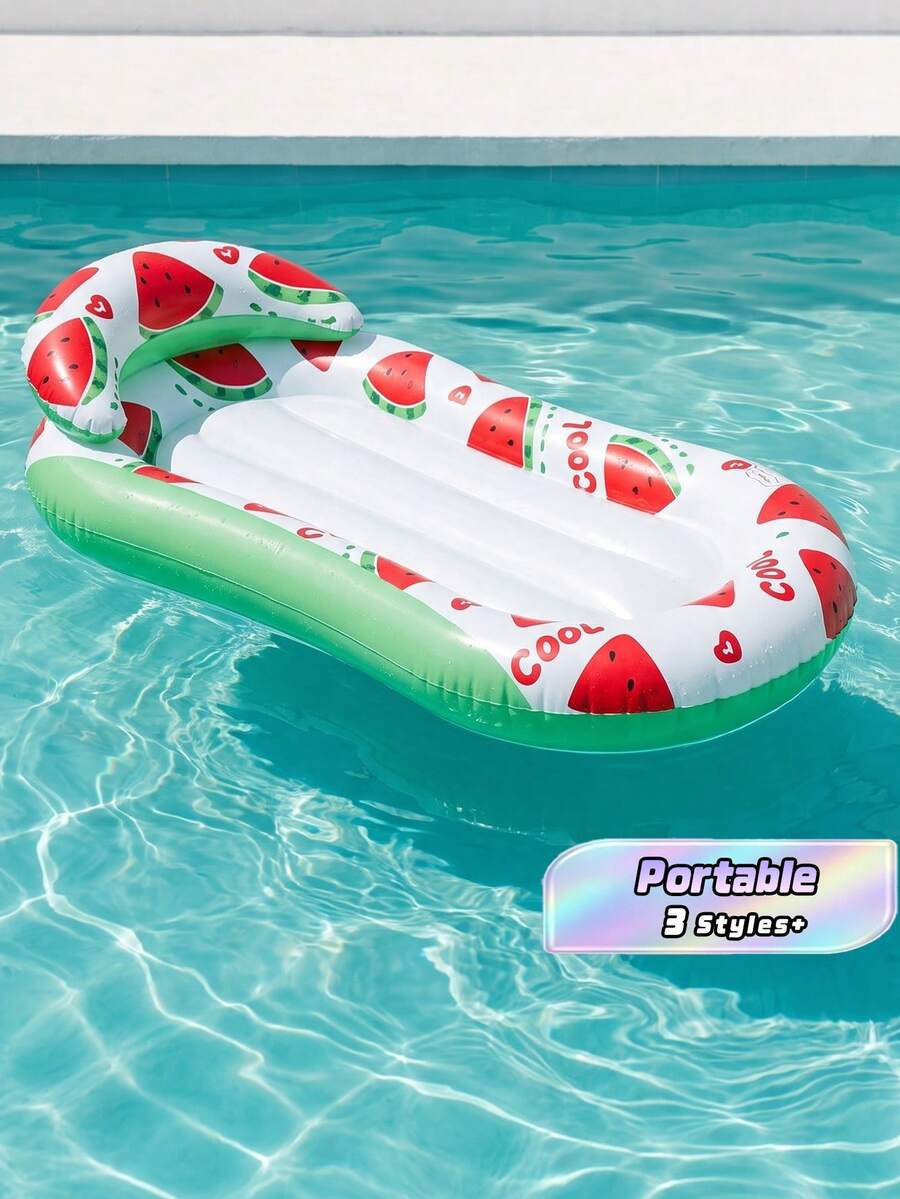 1pc Lemon & Watermelon Inflatable Pool Float, Pvc Material, Portable Floating Bed For Summer Leisure Vacation, Suitable For Pool Party, Pump Sold Separately