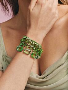 Popjeli Women's Tennis Chain Bracelet Oval Cut Full  Crystal Stone Sparkling Bracelet For Daily Party Jewelry - Oval Green Imitation Swarovski Crystal Bracelet - View 2
