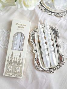 Cirelle Pearl Embellished Taper Candles Set Of 2, French Vintage Pearlized Pole Candles (Twisted Spiral & Smooth Straight), Aesthetic Pearl Dinner Candle Set For Wedding Table & Home Decor - multicolor - View 5