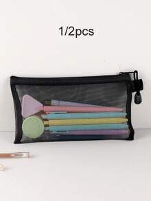 1/2/5pcs Simple Black Mesh Pencil Case Stationery,Pencil Pouch,School Bag - multicolor - View 9