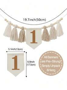 1PC First Birthday High Chair Banner Tassel Flower Garland Boho Style Party Decor Khaki Blue Gray Green Brown Wild Tassel Garland - View 6