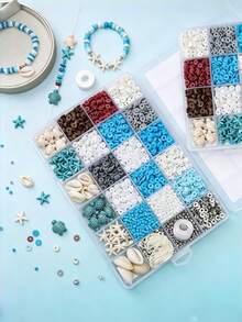 2600pcs Soft Clay Beading Kit, Vacation-Themed Jewelry Making Set With Turquoise Shells Starfish Natural Stones, DIY Summer Friendship Bracelets Supplies For Travel Craft Party - Multicolor - View 8