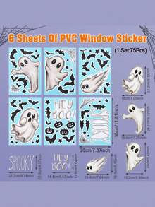 Halloween Static Window Cling Stickers, Skeleton Spider Pumpkin Designs, Reusable Easy Peel & Stick, Perfect For Party, Home, Office, Store Window, Seasonal Decor - Multicolor - View 11