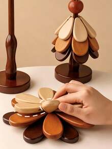 Christmas Tree Wooden Placemat And Coaster Set Heat Resistant Durable Table Ornament For Dining Table Sideboard Home Indoor Tabletop Decor Ideal For Christmas Holiday Festive Seasonal Dinner Party Decorative Tableware Supplies - View 6