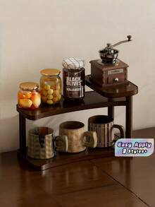 1Set Multi Tier Arc Shape Shelf Rack Wood Grain Storage Display Organizer Freestanding Wall Mount Curved Edge Minimalist Walnut Color Bookend Plant Stand Desk Bookshelf Unit For Living Room Bedroom Office Kitchen Balcony Entryway Housewarming - View 1