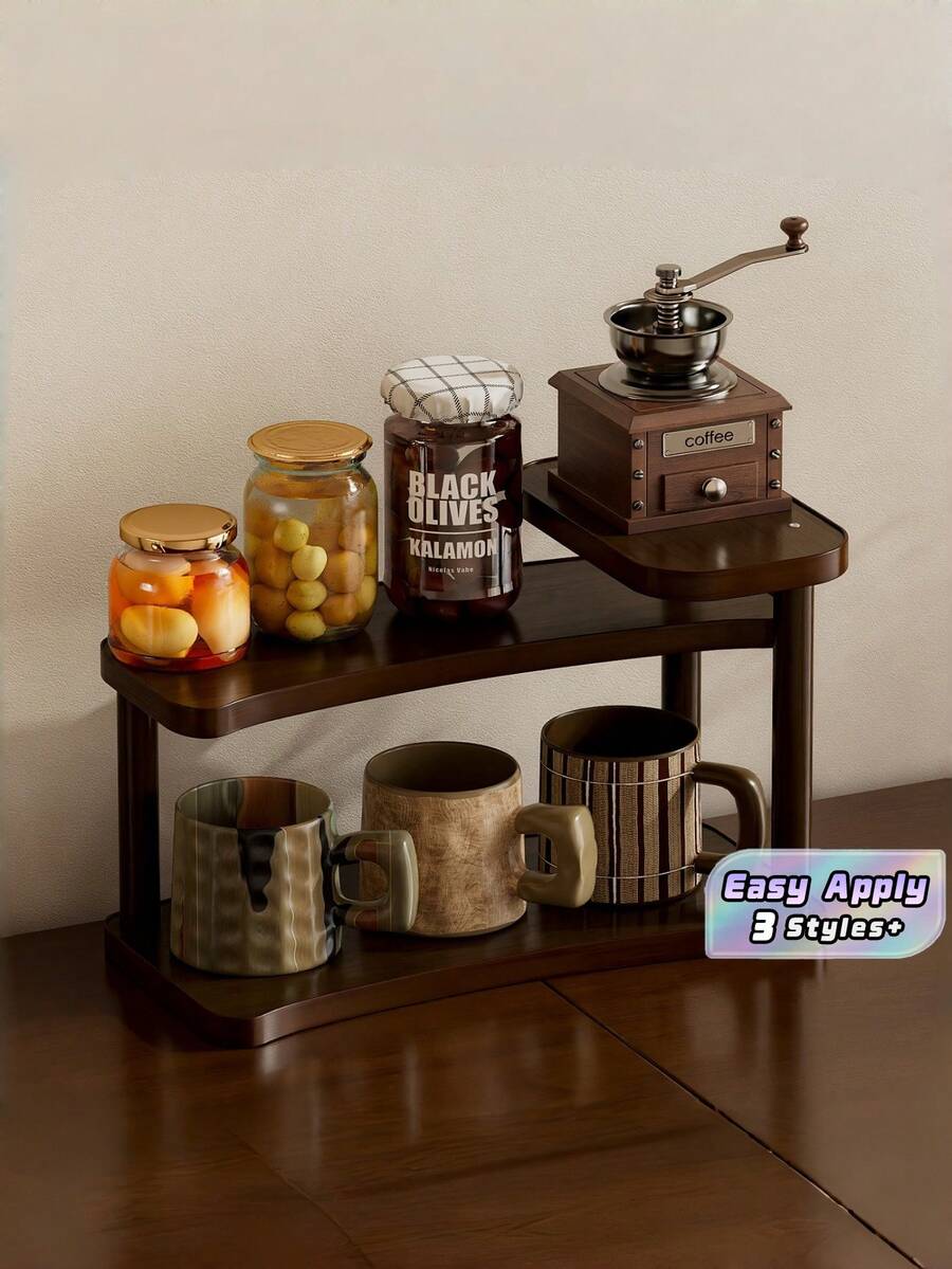 1Set Multi Tier Arc Shape Shelf Rack Wood Grain Storage Display Organizer Freestanding Wall Mount Curved Edge Minimalist Walnut Color Bookend Plant Stand Desk Bookshelf Unit For Living Room Bedroom Office Kitchen Balcony Entryway Housewarming - View 1