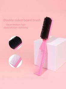 1pc Dual Use Hair Brush And Beard Brush With Comb Bristles For Men Side Part Hairstyle Natural Slicked Look Styling Tool For Hair Beard Eyebrow Shaping Must Have Grooming Kit - Pink - View 4