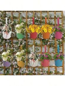 1/3/5pcs Metal Bucket Planters - Rustic Balcony Wall-Mounted Flower Pots With Handles, Garden Decor, Suitable For Indoor And Outdoor Use - Multicolor - View 9