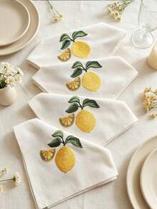 Cirelle 1/2/4 Pcs Embroidered Cloth Napkins, Beige Dinner Napkins With Yellow Lemon Pattern, Reusable Washable Table Napkins For Dining Room, Party & Wedding Decor - Multicolor - View 19