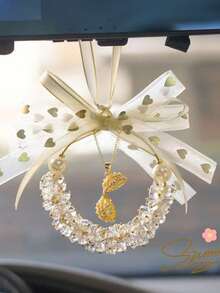 Elegant Crystal Car Hanging Ornament, Heart‑Pattern Bow Ribbon Pearl Decor, Hollow Locket Pendant For Scented Plaster, Rearview Mirror Hanging Accessory, Auto Interior Fragrance Decoration, Perfect Festival & Birthday Gift For Car Owners - multicolor - View 3