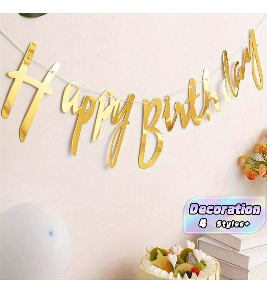 Golden Flag Birthday Party Background Decoration Gold Silver Black Colorful Party Supplies Birthday Decoration - Gold - View 1