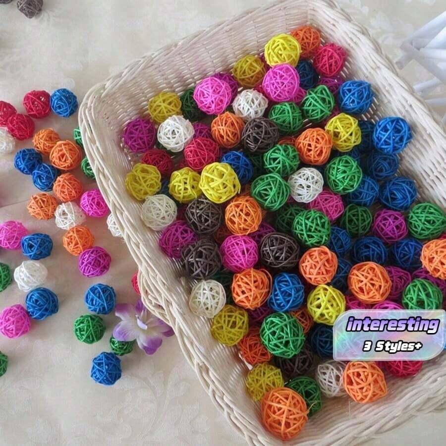 20/30/40pcs Woven Rattan Ball Bird Toys, Parrot Chewing Toys, 3cm/1.18inch, Suitable For Budgies, Lovebirds, Hamsters, Rabbits, Diy Handmade Decoration - A+B - View 1