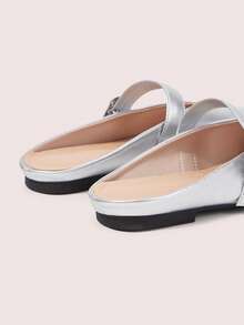 CUCCOO DOLLMOD Women's Silver Mary Jane Closed-Toe Mule Shoes, Round Toe Buckle Slip-On Flat Shoes, Commute Daily Casual Comfortable Women's Shoes - Silver - View 6