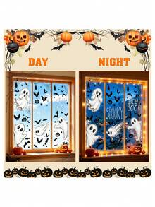 Halloween Static Window Cling Stickers, Skeleton Spider Pumpkin Designs, Reusable Easy Peel & Stick, Perfect For Party, Home, Office, Store Window, Seasonal Decor - Multicolor - View 9