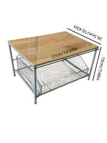 Organizer Meja Dapur dengan Laci Logam, Rak Penyimpanan Tarik Keluar dari Kayu Solid untuk Mesin Kopi, Peralatan Dapur, dan Microwave - MultiWarna - View 3