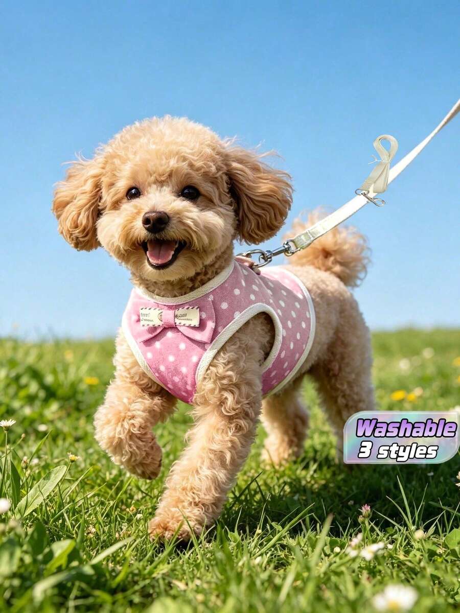 1 Set Dog Leash & Harness, Pet Supplies, Cat Leash,Dog Harness Leash Outfit, Washable For Small/Medium Dogs & Cats - Pink - View 1