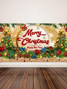 1pc 70.87x43.31 InchChristmas Hanging Banner Backdrop For Party, Holiday Outdoor Scene Decor Garland - Christmas tree - View 7