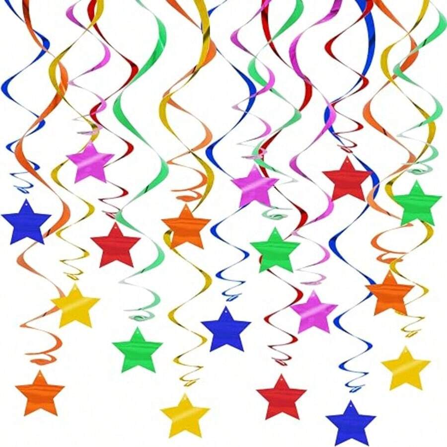 Assorted Rainbow Pre-Strung Stars Hanging Swirls Rainbow Hanging Decorations For Baby Shower Wedding Birthday Party Decorations Supplies - multicolor - View 1