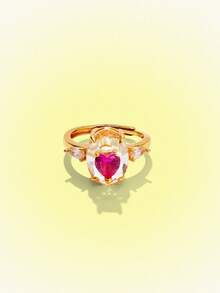 Popjeli Fashion Irregular Love Diamond Ring - Pink - View 2