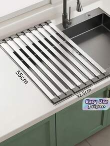 1pc Stainless Steel Expandable Foldable Sink Colander, Kitchen Dish Fruit Vegetable Draining Basket Over Sink Drying Rack - multicolor - View 1